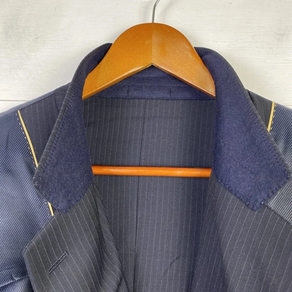 Gianni Uomo Le Collezioni Italy Blazer 46L Super 120s Wool Navy Pinstripe Jacket